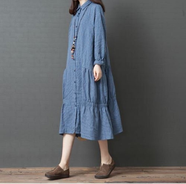 シャツワンピース 長袖 ミモレ丈 大きいサイズ シャツワンピース 春 夏 春服 シャツ 長袖 カジュアル シャツワンピース ワンピース 大きいサイズ 春 夏 春服 シャツワンピース 長袖 カジュアル Leaflower 001 リーフラワー レディースファッション専門店