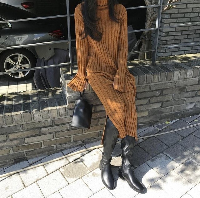 ニットワンピース ロング ロングワンピース ニット ハイネック ニットワンピース 秋 冬 ニットワンピース 体型カバー タートルネック 2716 ｂ Bloom ビーブルームトゥー ドレス ワンピース専門店