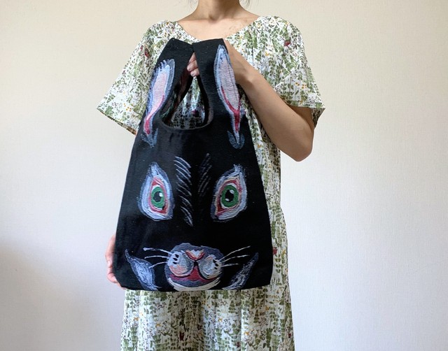 ナタリーレテ ジャガード トートバッグ 白うさぎの顔 ホワイト Loosey Goosey