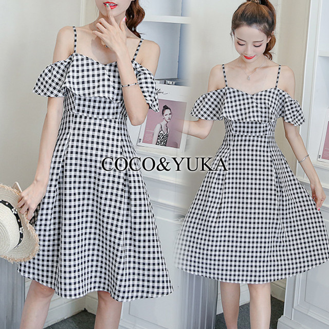 新作 肩出し チェック オフショル ワンピース Aライン B0zyzndy Coco Yuka