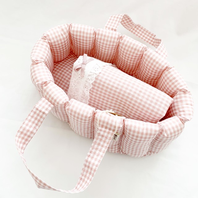 Gentil お人形さんのふわもこクーファン ギンガムグレイッシュピンク Ange