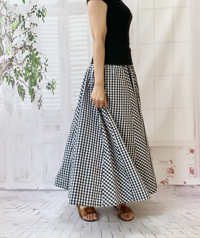 スゥイートリー 播州織 ギンガムチェックロングスカート By 花織 1240 4 Souq An