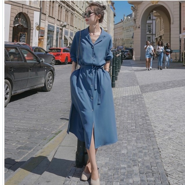 冬服 韓国 レディース シフォン フレンチレトロ ワンピース ドレス 秋服 秋ワンピース フロントボタン ロングワンピース 韓国ファッショ Basecamp49