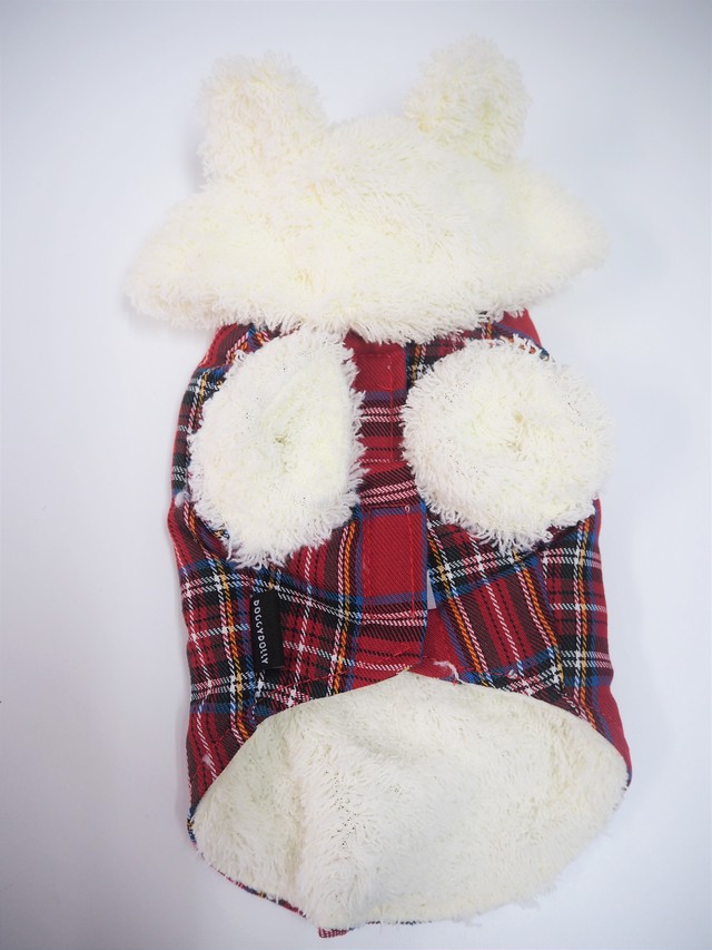 ジャンパー D Dw62 アウター コート 赤 チェック タータンチェック フード 耳 ボア あったか 小型犬 犬 猫 ペット 服 犬服 送料無料 返品交換不可 Moana