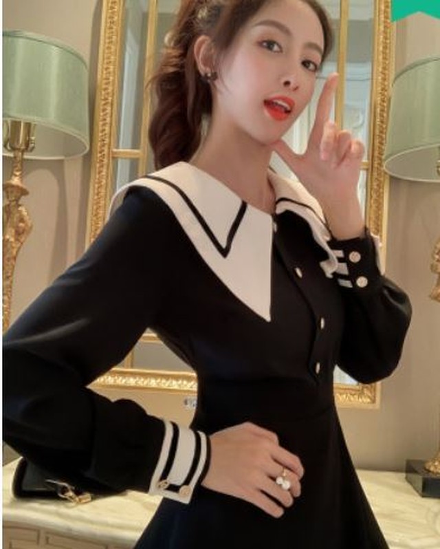 ワンピース 長袖 ミニ丈 フレア セーラー風 フロントボタン 大人可愛い デート お出かけ 春 Quadrifolie クローバー