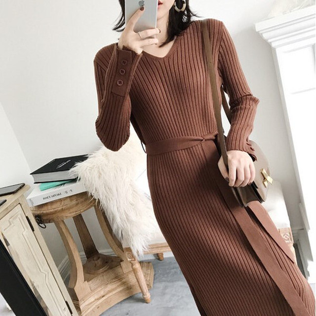 ニットワンピース ワンピース ニット ワンピ ニットドレス ウエストベルト ミモレ丈 スリット ｖネック レディース 上品 きれいめ オフィス 通勤 通学 Speed Star Base