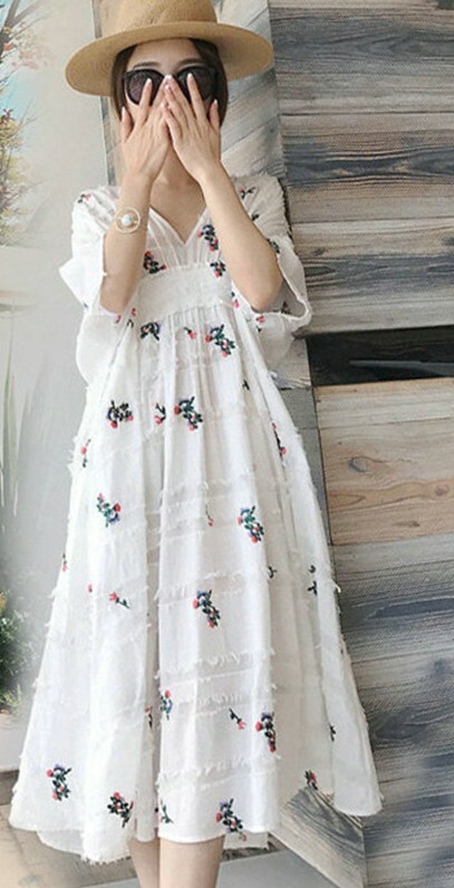 花柄のワンピース 花柄 ワンピ ワンピース 春ワンピース 春新作ワンピース ガーリー 清楚 フェミニン 半袖 Vネック Aライン 韓国 オルチャン 韓国ファッション 新作 春夏 春 夏 Ut 557 Musubi Me 韓国 オルチャン レディースファッションのお店