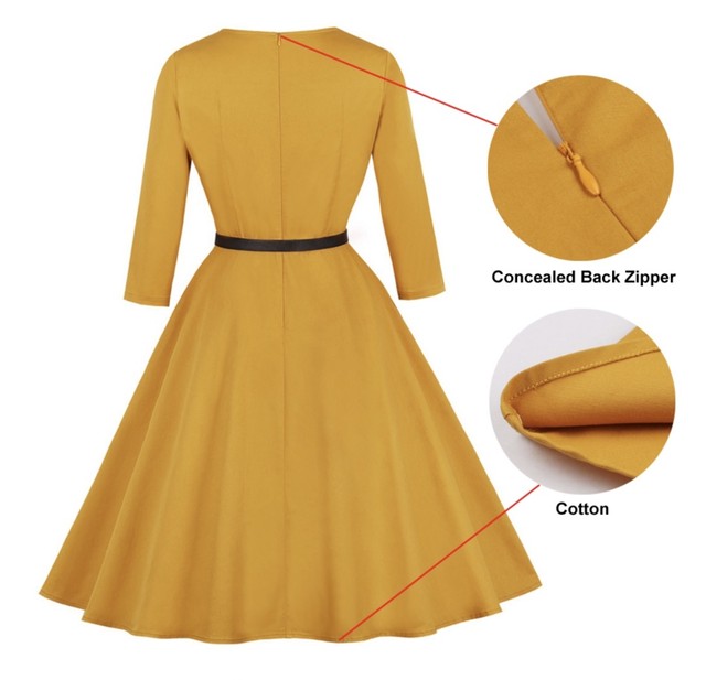 即納 マスタードイエロー 50年代 ロカビリー ワンピース イチゴちゃんショップ