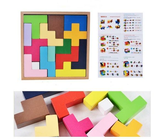 5 木製知育玩具 形合わせ パズル 立体 テトリス ブロック 木製おもちゃ フルール