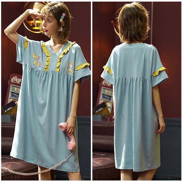 送料無料 パジャマ レディース かわいい ルームウェア ワンピース 半袖 膝丈 部屋着 ワンピース 世界の扉shin