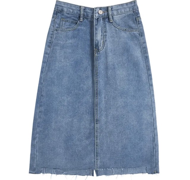 切りっぱなしデザイン デニム スカート 裾 ダメージ 切りっぱなし ハイウエスト Tsumugustore