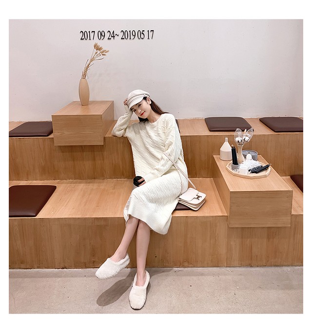 Dress 美人度アップカジュアルラウンドネックニットワンピースゆったり5色 Nanastyle