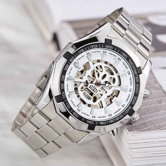 高級ゴールド自動機械式メンズウォッチスケルトンステンレススチール自動巻き腕時計メンズスカルヘッドクロックレロジオmasculino Watch 8 With Box Braverybase