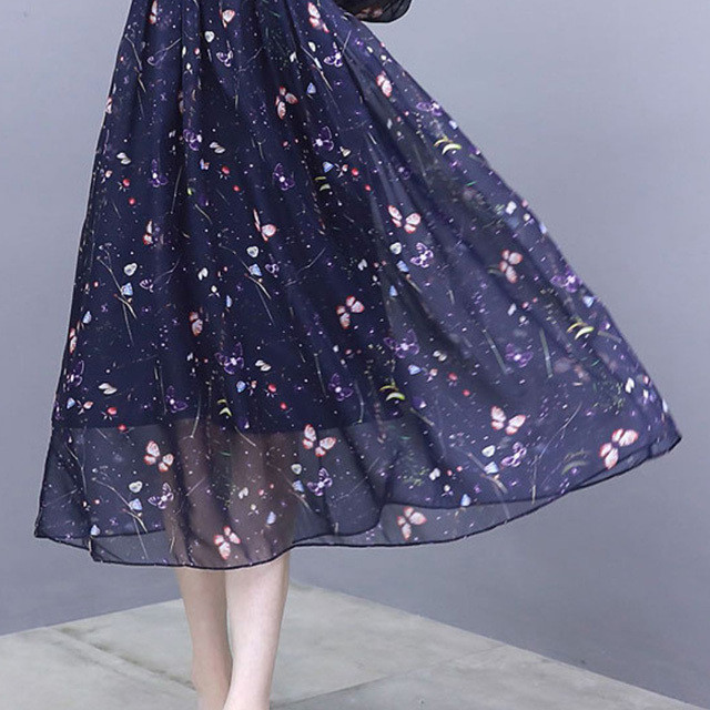 予約販売 ワンピース ワンピ シースルー 蝶々 バタフライ ふんわり 結婚式 お呼ばれ ワンピース パーティ フォーマル 上品 足長 七分袖 シフォン 大人 ネイビー 大きいサイズ S M L Xl 2xl Favoritdress