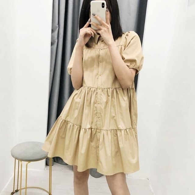 キャメル ティアードシルエット フレアワンピース Zara Snidel Emoda Like Happy インポートセレクトショップ Co