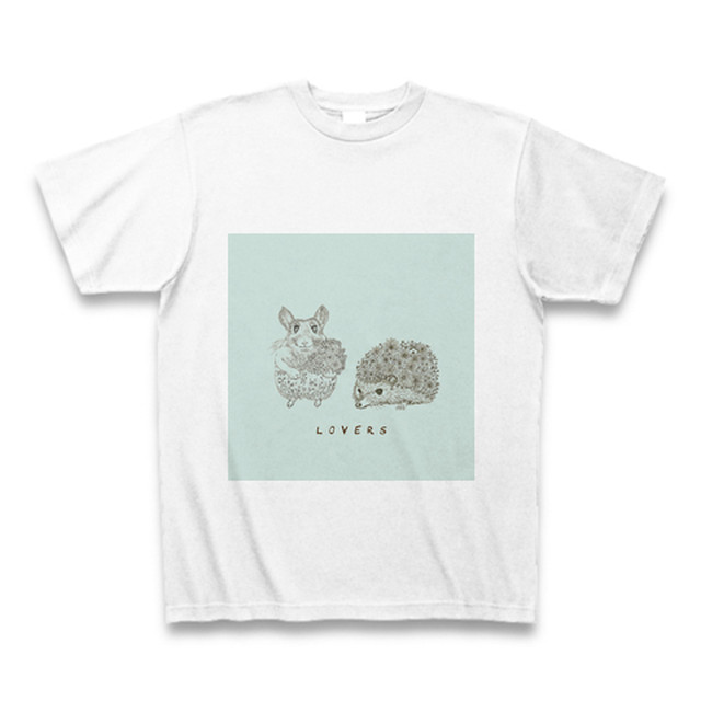 チンチラくんと花ネズミさんtシャツ ホワイト ミントグリーン Soichiro Art