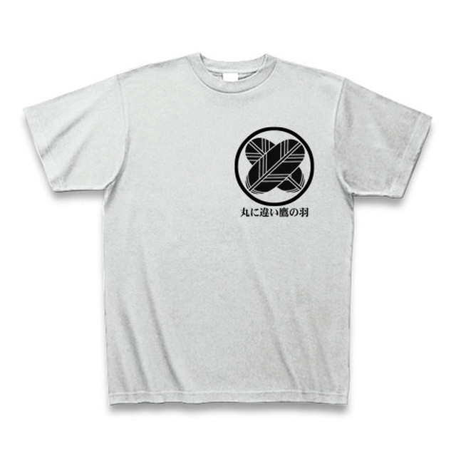 Tシャツ 丸に違い鷹の羽 アッシュ 黒 家紋堂 Japanese Family Crest
