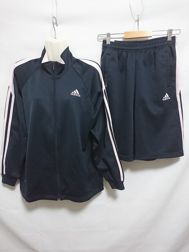 古着 ジュニア160 Adidas アディダス ジャージ 上下セット ジャケット ハーフパンツ トラックスーツ ネイビー ピンク スポーツウェア シューズの古着屋 リサイクルスポーツ