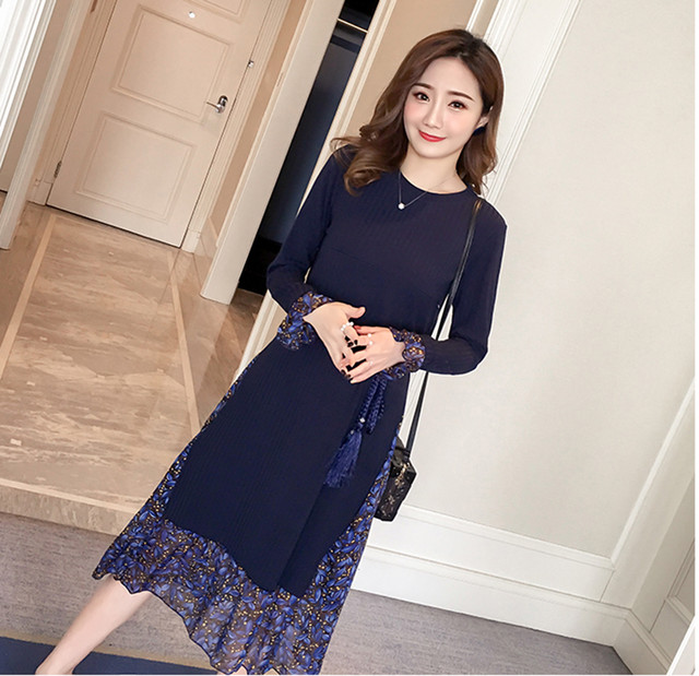 デザイン切り替えワンピース 2色 M 2xl 大きいサイズ 授乳服 ワンピース 長袖 ミモレ丈 花柄 マタニティ ママコーデ 春新作 Kufu