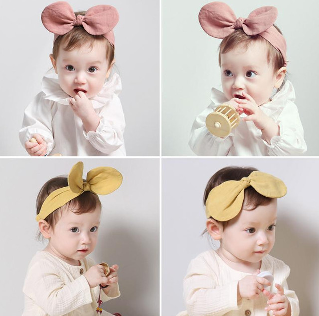 全2色 赤ちゃん 韓国 リボン ヘアバンド リネンコットン ベビー