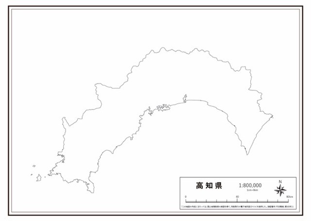 P1高知県 県域のみ K Kochi P1 楽地図 日本全国の白地図ショップ