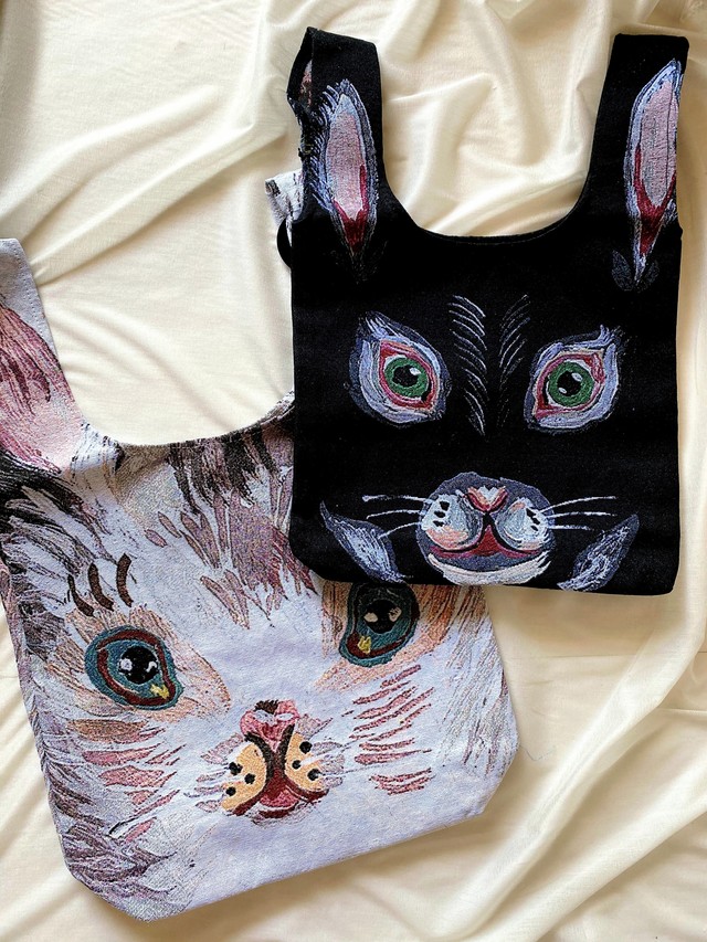 ナタリーレテ ジャガード トートバッグ 白うさぎの顔 ホワイト Loosey Goosey