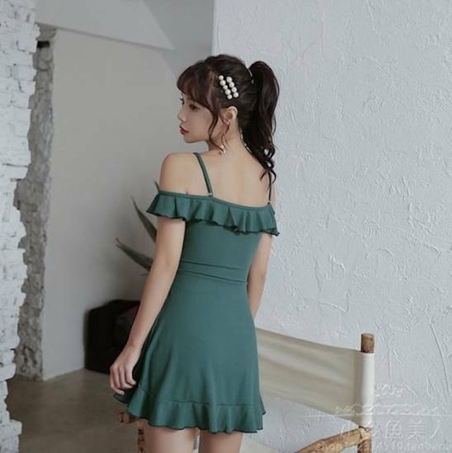 水着 ワンピース 体型カバー オフショル オフショルダー 韓国 M L Xl Leaflower 001 リーフラワー レディースファッション専門店