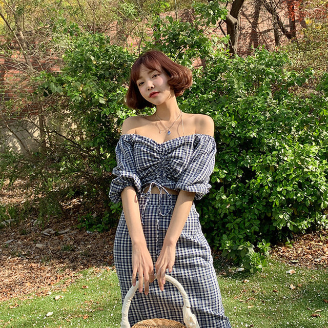 ギンガムチェック オフショル トップス スカート セパレートワンピース セットアップ ガーリー シャーリング お出かけ デート 夏 Mh1270 Valentina210