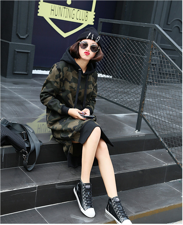 韓国ファッション 原宿系 レディース ワンピース 大きいサイズ パーカー ワンピース ゆったりワンピース カモフラ柄 Kirihara