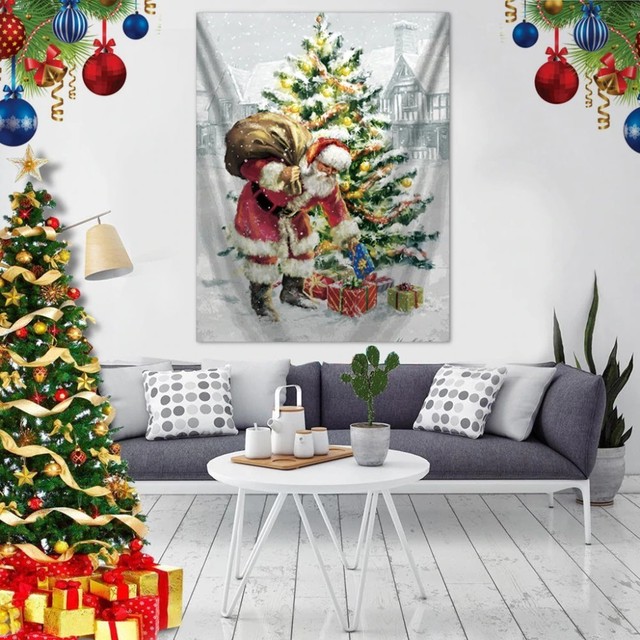 送料無料 壁掛け タペストリー クリスマスツリー サンタクロース プレゼント 人気 おしゃれ インテリア ディスプレイ アート 輸入雑貨 Hachinohe Base 1518
