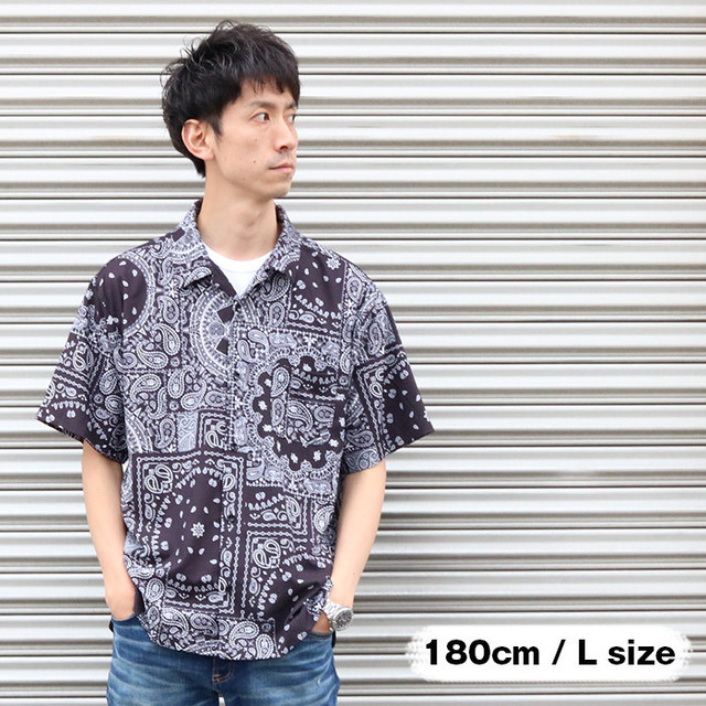 Off ユニセックス バンダナ ペイズリー柄 半袖シャツ オープンカラーシャツ 開襟シャツ 半袖 Paisley Shirt オープンカラー 柄シャツ メンズ 開襟シャツ 光沢 上品 ストリート カジュアル Jxt Style