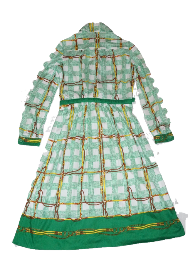 Used レトロ緑シャツワンピース カッテキママダ