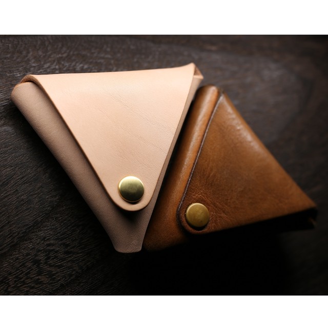 サドルレザーの三角コインケース ヌメ革 Takuya Craft