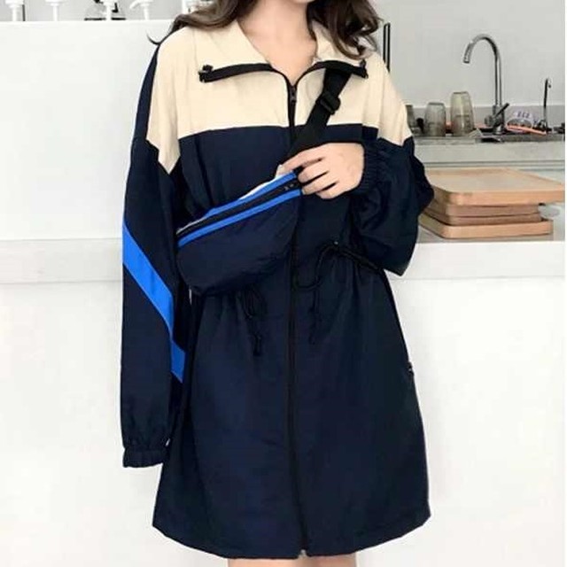 ハイネックジップアップワンピース ウィンドブレーカー バイカラー 2色