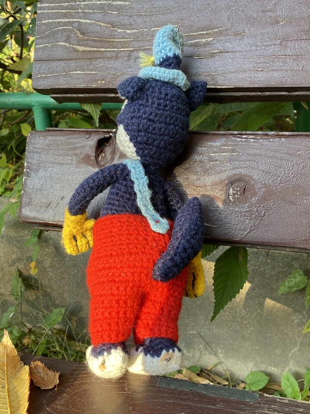 ブルーの帽子が可愛いあみぐるみの猫さん 50 60年代 イギリス製 猫アンティーク Weekendcats