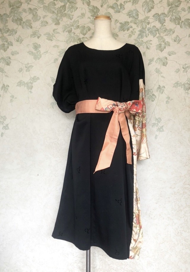 着物リメイク お呼ばれ 和柄変わり袖ワンピース 和工房麗和