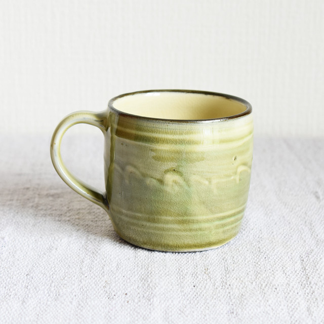 小鹿田焼 坂本浩二窯 マグカップ うす青 ポン描き B マルクトスコレー