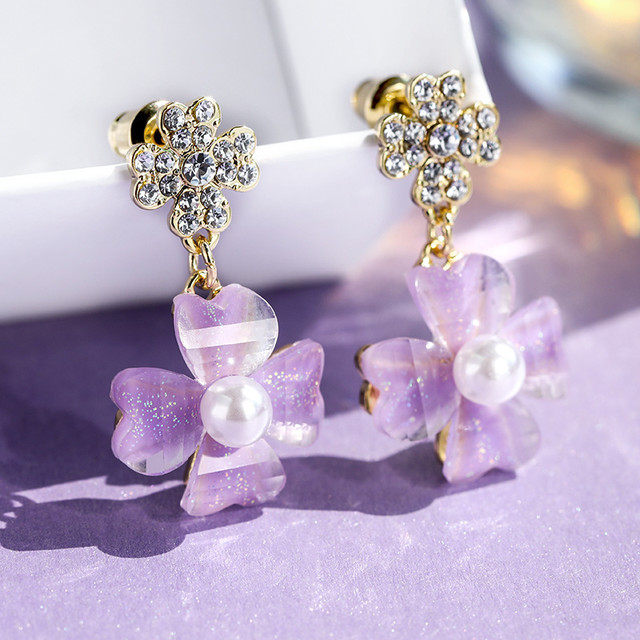 Hoop Er ピアス イヤリング 紫 花 揺れ おしゃれ 韓国アクセサリー ファッション Hoop Er