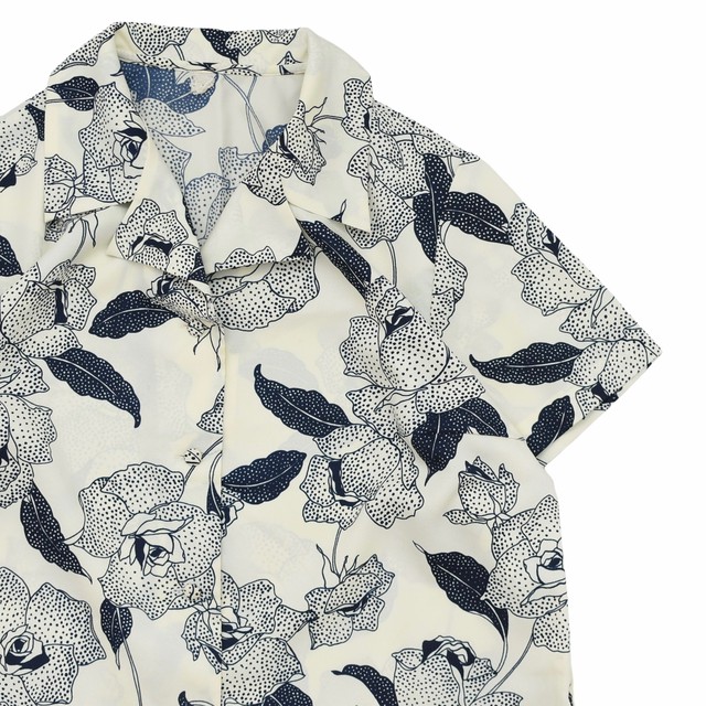Vtg monochrome flower open collar shirt