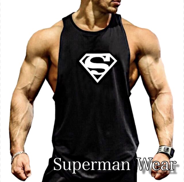 スーパーマン ボディビル タンクトップ ゴールドジム 健康 フィジーク 筋トレ トレーニング ウェア ベンチプレス 筋肉 ノースリーブ メンズ シャツ Mmmc