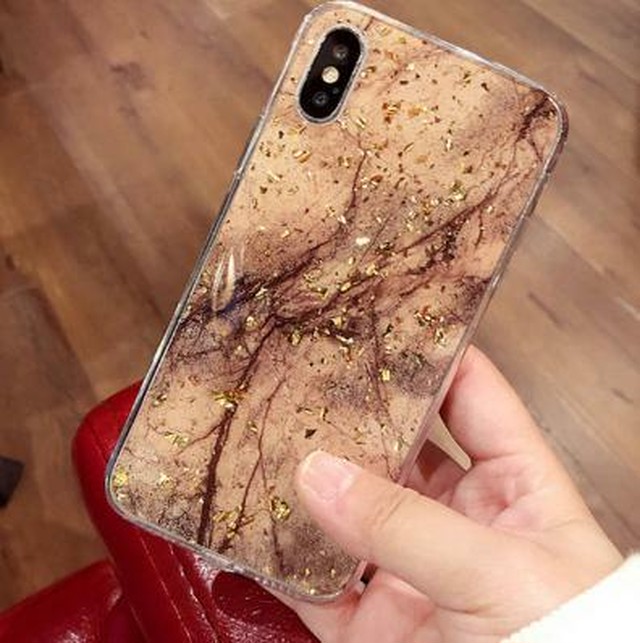 Iphonex Xs ダークブラウン 大理石風ケース マーブル柄 高級感 ゴールド金箔入り ソフトシェル Iphoneケース Guguppest2