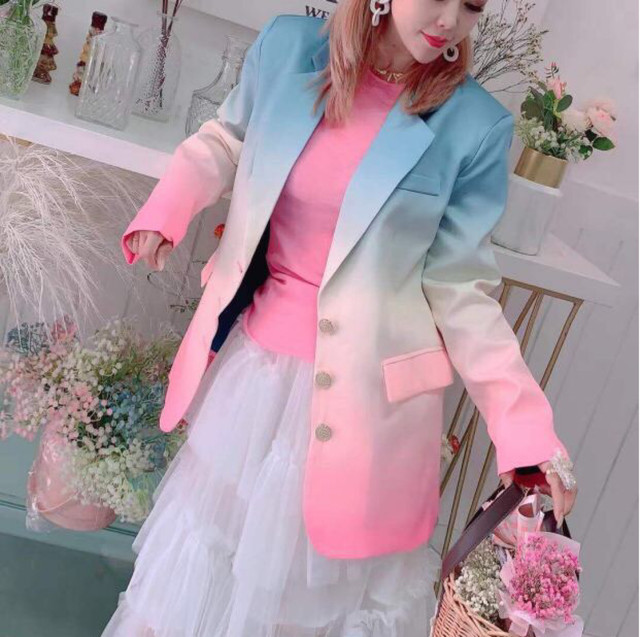 グラデーション ジャケット ピンク 水色 アウター Loveysmileshop