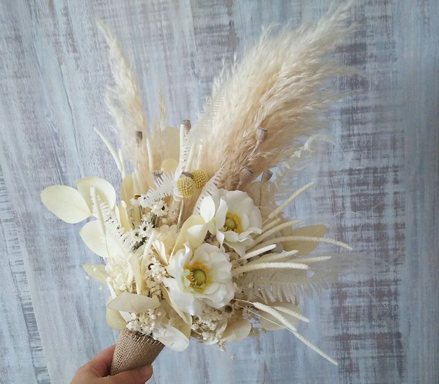 パンパスグラスとアネモネのナチュラルブーケ ドライフラワー ウェディング 結婚式 Niji Wedding 手作り ブーケ 髪飾り 花冠の通販
