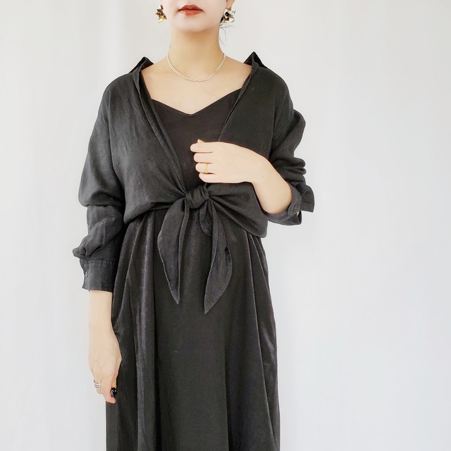 Black Linen Shirt 古着 Used Usedclothing Vintage Old リネンシャツ 古着シャツ 黒シャツ カーディガン 羽織り 薄手羽織 ビンテージ セール Icy 古着屋