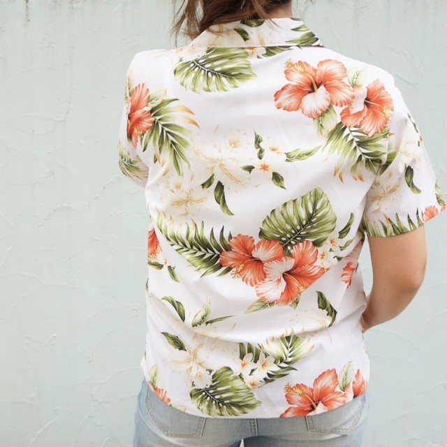 レディース アロハシャツ ハイビスカス オーキッド ホワイト 花柄 ハワイ Alohaoutlet