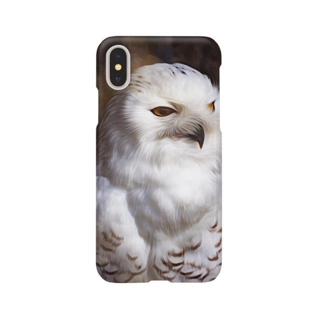 Iphone用スマートフォンケース シロフクロウ03 油絵風 スマホケース ふくろう フクロウ Owl Dice