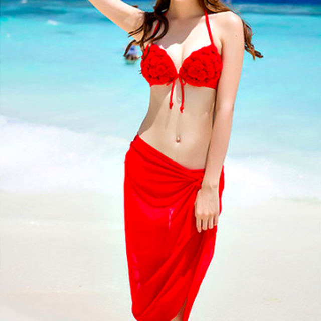 水着 ビキニ セパレート ニット ホルターネック 体型カバー セクシー かわいい 韓国 レトロ ママ レッド 無地 3点セット パレオ スカート付き blanc noir 水着 ビキニ セパレート ニット ホルターネック 体型カバー セクシー かわいい 韓国 レトロ ママ レッド 無地 3点セット パレオ スカート付き blanc noir