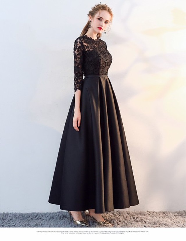 大人上品 ロングドレス ハイウエスト マキシワンピース ワンピースドレス 七分袖 シースルー パーティー 結婚式 披露宴 お呼ばれ Ptnym0665 Dress Suba