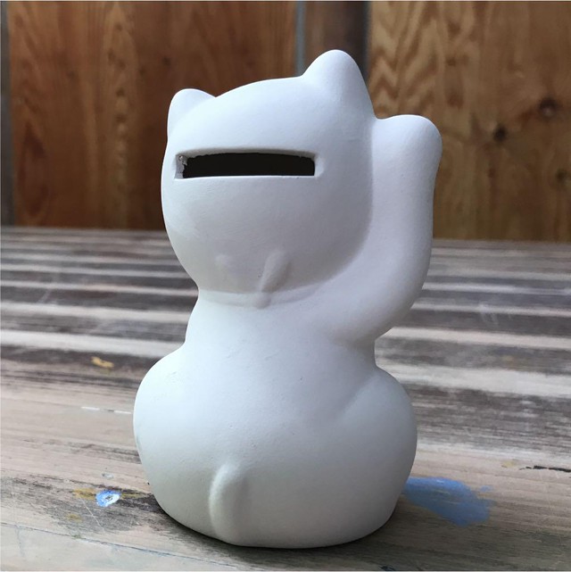 素焼き 招き猫貯金箱 右手上げ オンリーワン陶芸教室