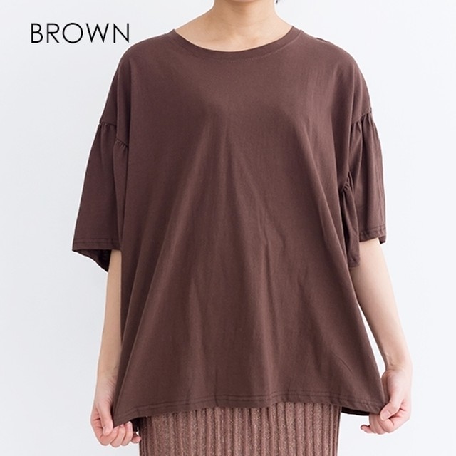 Merlot メルロー ラッフル袖tシャツ ボリューム袖 ブラウス コットン Loosey Goosey